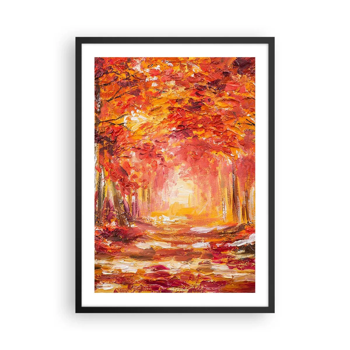 Plakat w czarnej ramie - Malownicza aleja w jesiennych kolorach - 50x70cm - Miedziany las - Nowoczesna dekoracja ścienna do salonu i sypialni ARTTOR