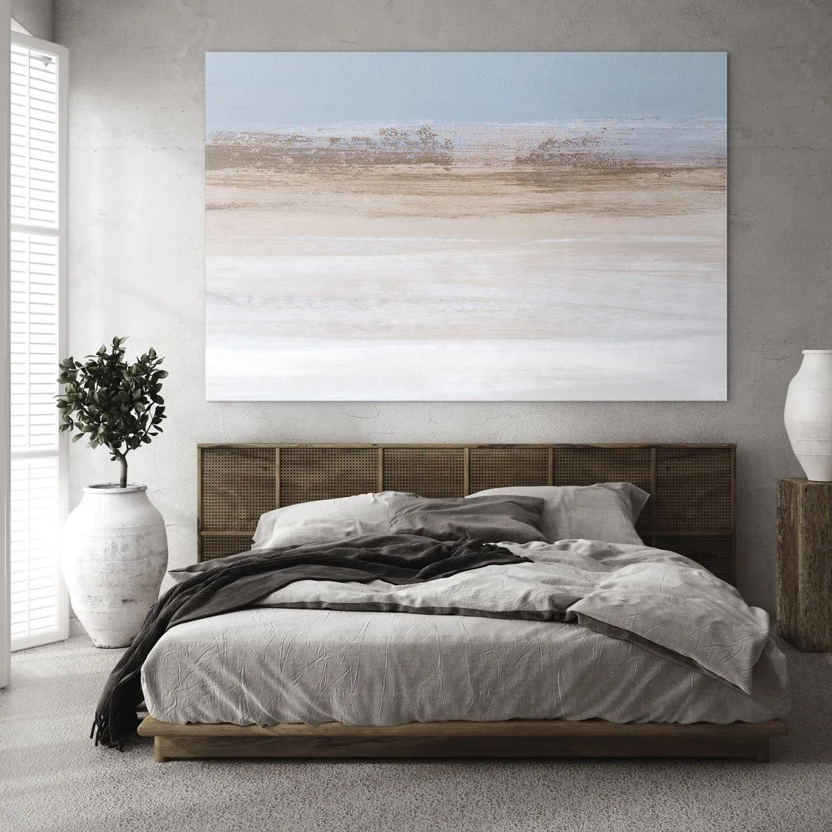 Obraz na szkle - Abstrakcyjny pejzaż z pastelowym niebem i ziemią - 70x50cm - Niejednoznaczny pejzaż - Nowoczesna dekoracja ścienna do salonu i sypialni ARTTOR