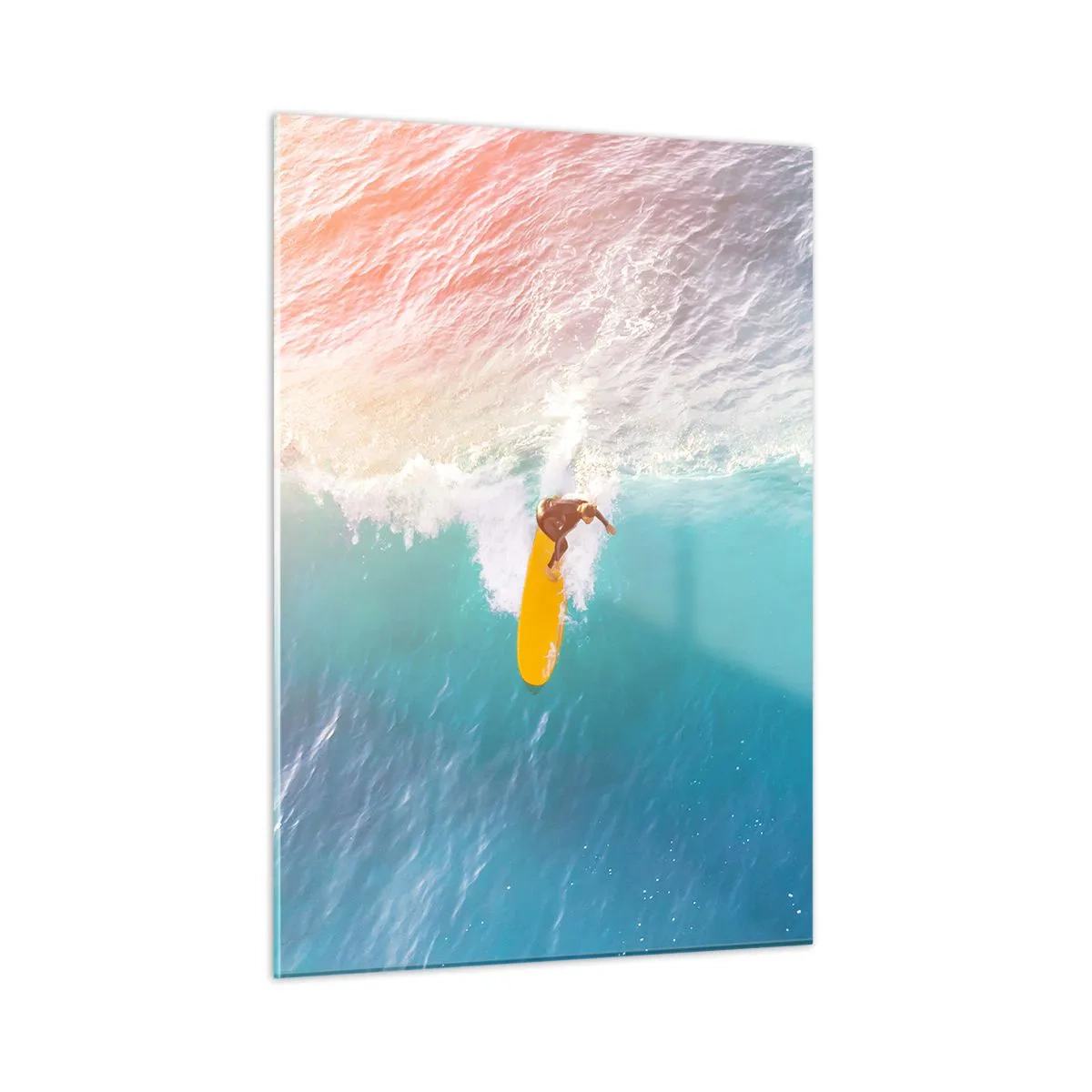 Obraz na szkle - Surfer na fali w turkusowym oceanie - 50x70cm - Oceaniczny jeździec - Nowoczesna dekoracja ścienna do salonu, kuchni i sypialni ARTTOR
