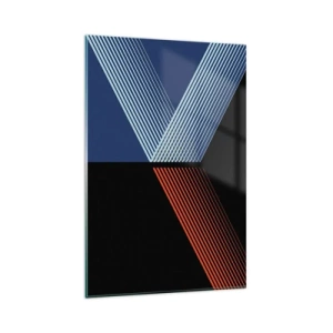 Obraz na szkle - Geometryczne linie w odcieniach czerwieni i błękitu - 80x120cm - Prosta historia - Nowoczesna dekoracja ścienna do salonu i sypialni ARTTOR