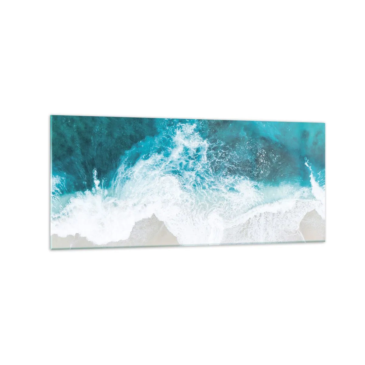 Obraz na szkle - Turkusowe fale oceanu na jasnym piasku - 120x50cm - Naturalna pieszczota - Nowoczesna dekoracja ścienna do salonu i sypialni ARTTOR
