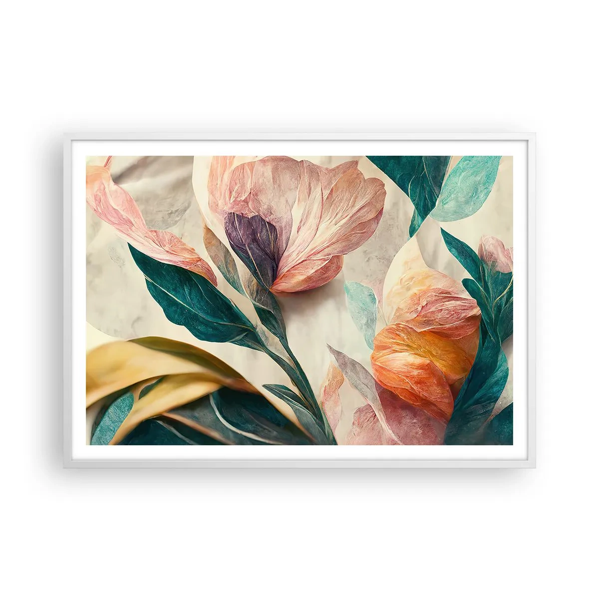 Plakat w białej ramie - Kwiaty wysp południowych - 100x70 cm