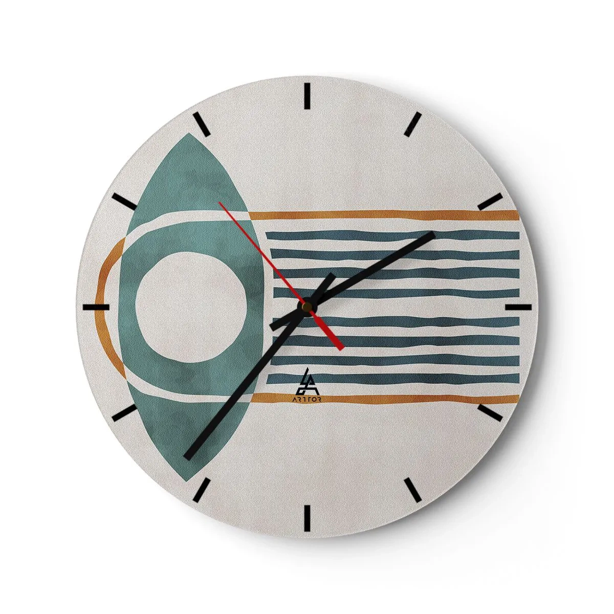 Zegar ścienny - Geometryczny motyw w stylu etnicznym z liniami i kołem - 30x30cm - Znaki i rytuały - Nowoczesna dekoracja ścienna do salonu, kuchni i sypialni ARTTOR