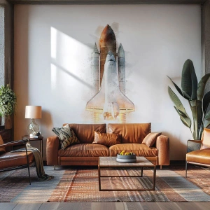 Fototapeta Standard Eco - Start rakiety kosmicznej w akwarelowym stylu - 100x70cm - Odkrywcy na start - Nowoczesna dekoracja ścienna do salonu i sypialni ARTTOR