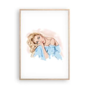 Plakat w ramie jasny dąb - Rozmarzona w błękicie - 70x100 cm