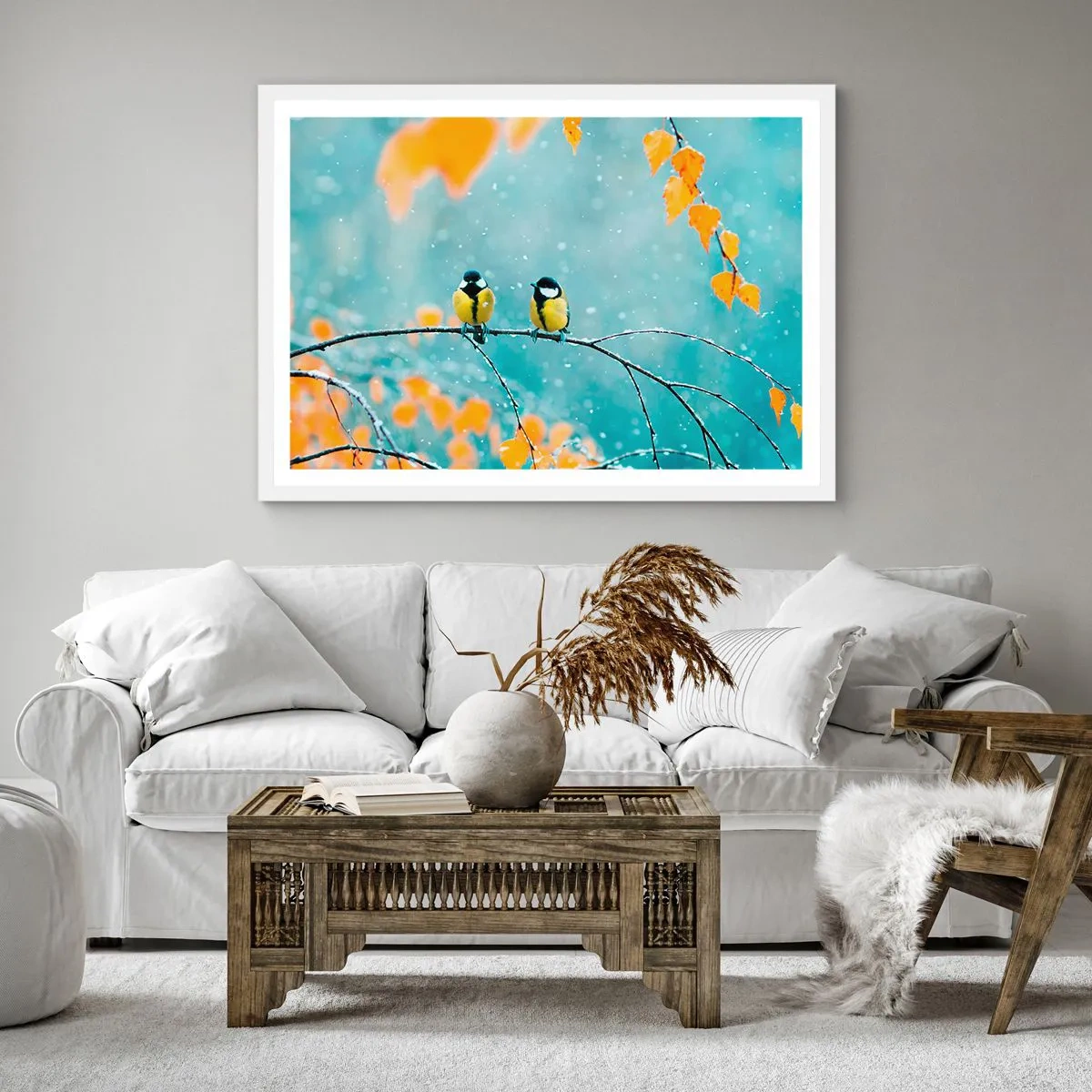 Plakat w białej ramie - Ptasie plotki - 60x60 cm