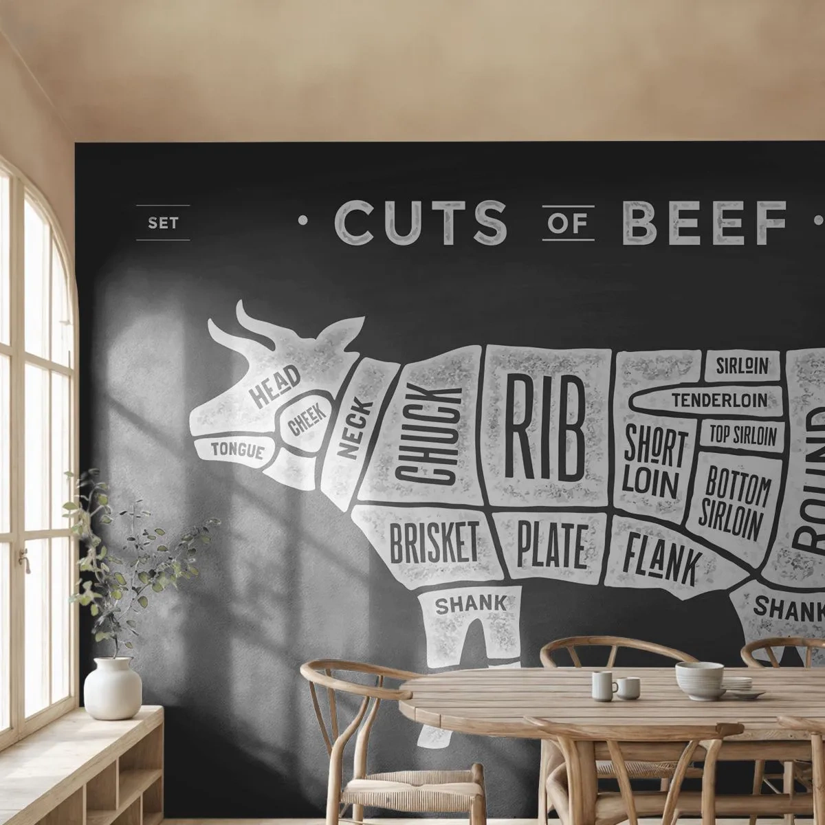 Fototapeta Samoprzylepna Deluxe Sticker - Elementarz masarza - Gastronomia, Byk, Wołowina - 250x175 cm