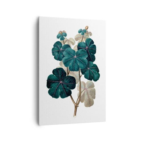 Obraz na płótnie - Ilustracja botaniczna z liśćmi w odcieniach zieleni i beżu - 70x100cm - Ze starego zielnika - Nowoczesna dekoracja ścienna do salonu i sypialni ARTTOR