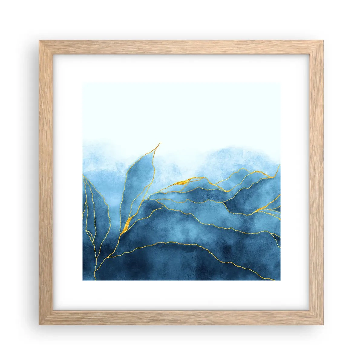 Plakat w ramie jasny dąb - Błękit w złocie - 30x30 cm