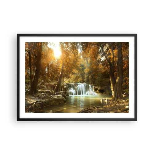 Plakat w czarnej ramie - Jesienny krajobraz z wodospadem - 70x50cm - Parkowa kaskada - Nowoczesna dekoracja ścienna do salonu i sypialni ARTTOR