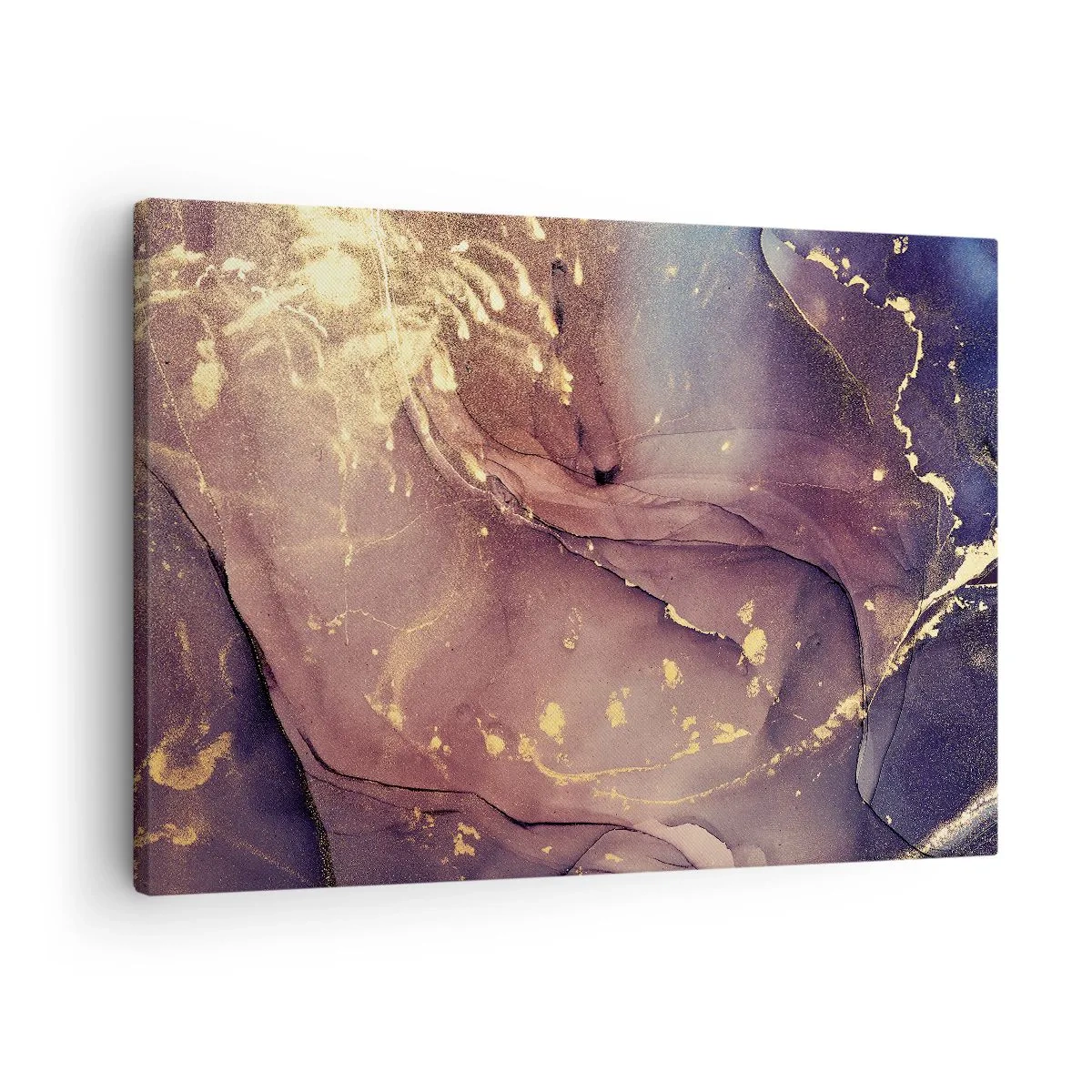 Obraz na płótnie - Abstrakcyjna kompozycja z odcieniami złota i fioletu - 70x50cm - Materia i duch - Nowoczesna dekoracja ścienna do salonu i sypialni ARTTOR