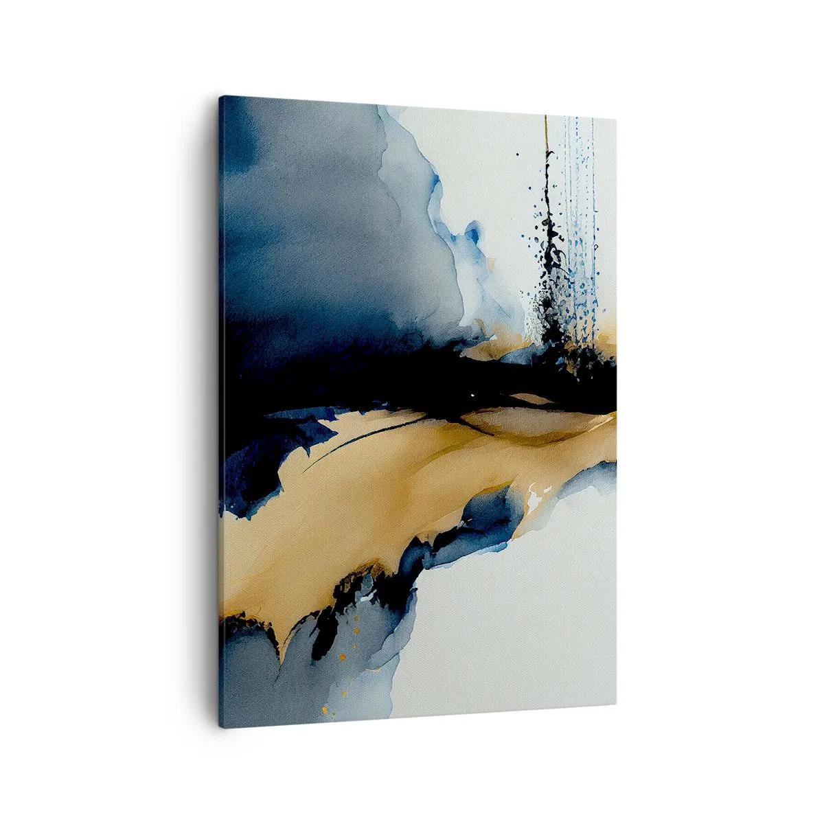 Obraz na płótnie - Abstrakcyjna akwarela w odcieniach granatu i złota - 50x70cm - Za zasłoną - Nowoczesna dekoracja ścienna do salonu, kuchni i sypialni ARTTOR