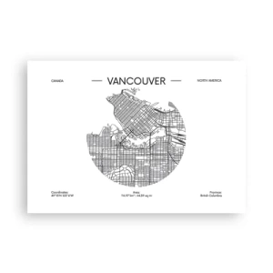 Plakat - Mapa Vancouver w minimalistycznym, czarno-białym stylu - 100x70cm - Anatomia Vancouver - Nowoczesna dekoracja ścienna do salonu i sypialni ARTTOR