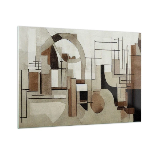 Obraz na szkle - Geometryczny pejzaż w odcieniach brązu i beżu - 100x70cm - Pejzaż miejski 2.0 - Nowoczesna dekoracja ścienna do salonu, kuchni i sypialni ARTTOR