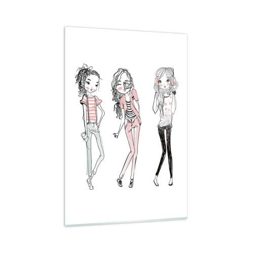 Obraz na szkle - Ilustracja modnych dziewczyn w pastelowych kolorach - 80x120cm - Będzie, będzie zabawa - Nowoczesna dekoracja ścienna do salonu i sypialni ARTTOR