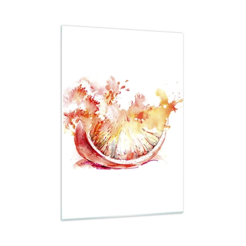 Obraz na szkle - Akwarela soczystej cząstki grejpfruta w ruchu - 50x70cm - Soczyste orzeźwienie - Nowoczesna dekoracja ścienna do salonu, kuchni i sypialni ARTTOR