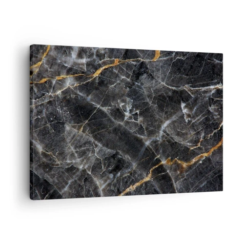Obraz na płótnie - Czarno-złote detale marmurowej powierzchni - 70x50cm - Wewnętrzne życie kamienia - Nowoczesna dekoracja ścienna do salonu i sypialni ARTTOR