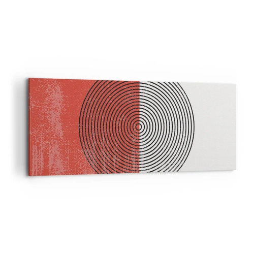 Obraz na płótnie - Geometryczny wzór z koncentrycznymi kołami na czerwono-białym tle - 120x50cm - W samo sedno - Nowoczesna dekoracja ścienna do salonu i sypialni ARTTOR