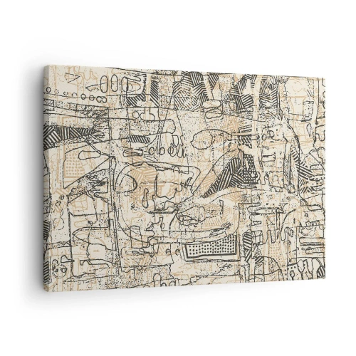 Obraz na płótnie - Abstrakcyjne wzory i linie na beżowym tle - 70x50cm - Czeka na rozszyfrowanie - Nowoczesna dekoracja ścienna do salonu i sypialni ARTTOR