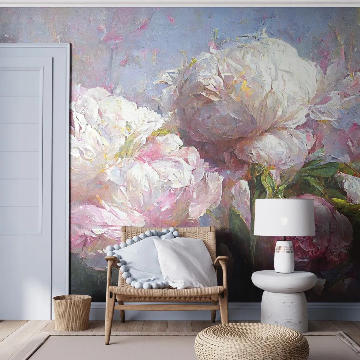 Fototapeta Premium Canvas - Kipiący życiem bukiet - Kwiaty, Piwonie, Klasycyzm - 250x175 cm