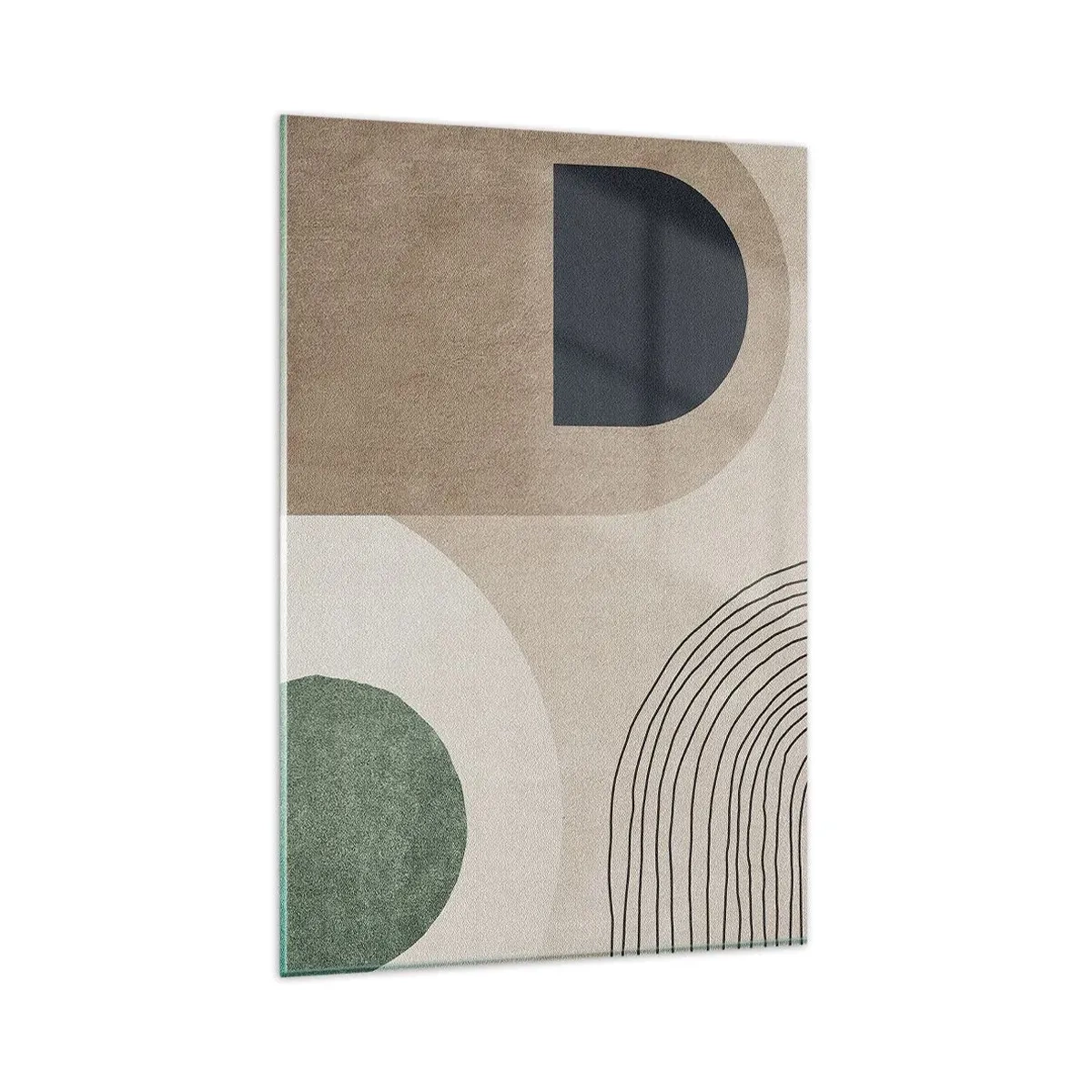 Obraz na szkle - Geometryczne kształty w odcieniach beżu i zieleni - 80x120cm - Łagodność owalu - Nowoczesna dekoracja ścienna do salonu i sypialni ARTTOR