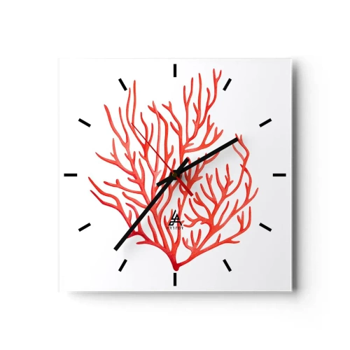 Zegar ścienny - Czerwony koral na białym tle w minimalistycznym stylu - 30x30cm - Koralowy filigran - Nowoczesna dekoracja ścienna do salonu i sypialni ARTTOR