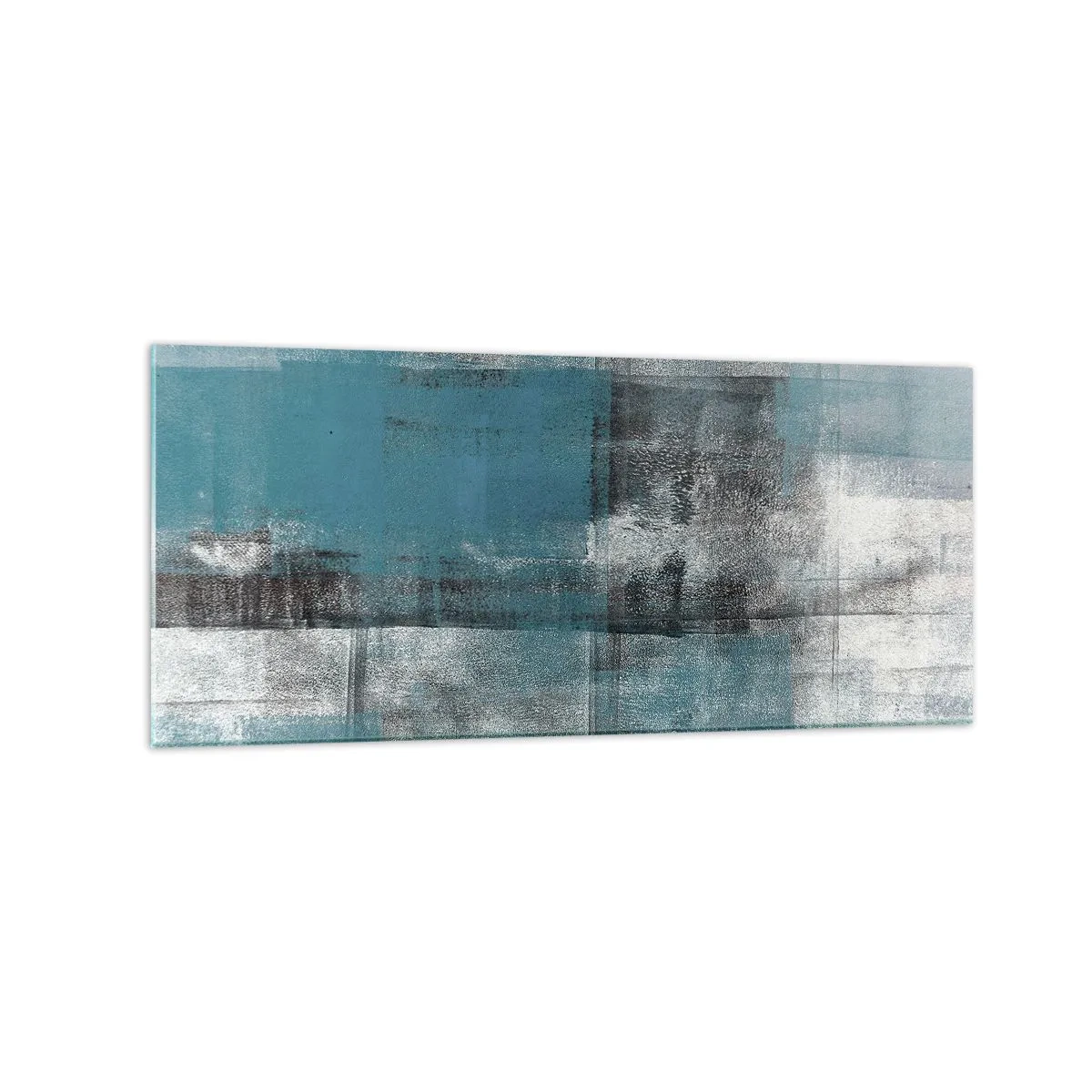 Obraz na szkle - Abstrakcyjna kompozycja w odcieniach błękitu z teksturą i warstwami - 120x50cm - Woda i powietrze - Nowoczesna dekoracja ścienna do salonu i sypialni ARTTOR