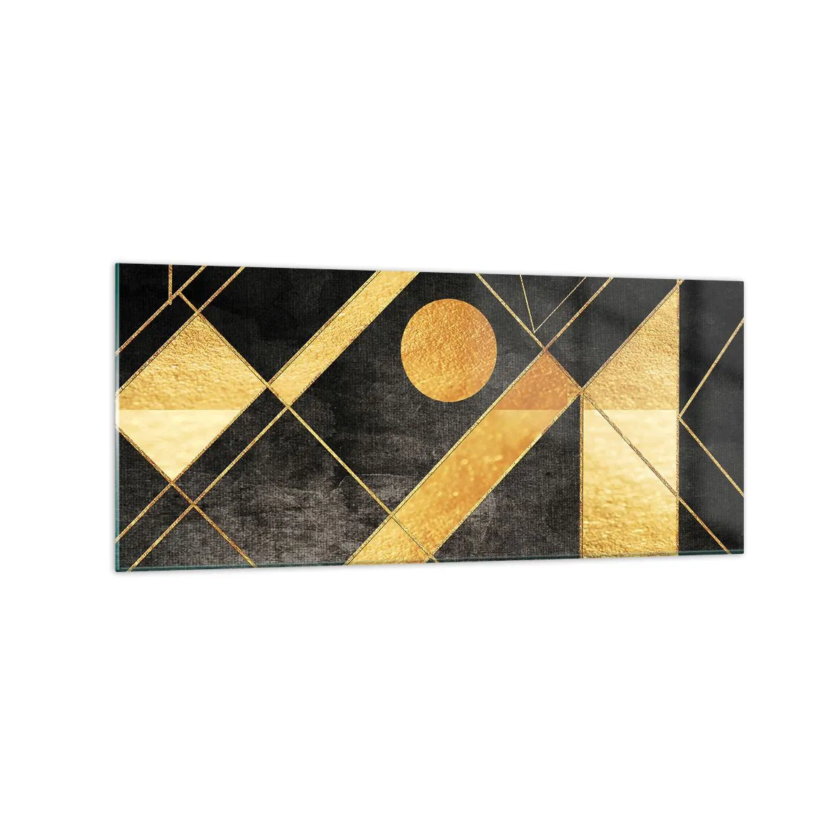 Obraz na szkle - Geometryczne kształty w złotych i czarnych tonacjach - 120x50cm - Słońce pustyni - Nowoczesna dekoracja ścienna do salonu i sypialni ARTTOR