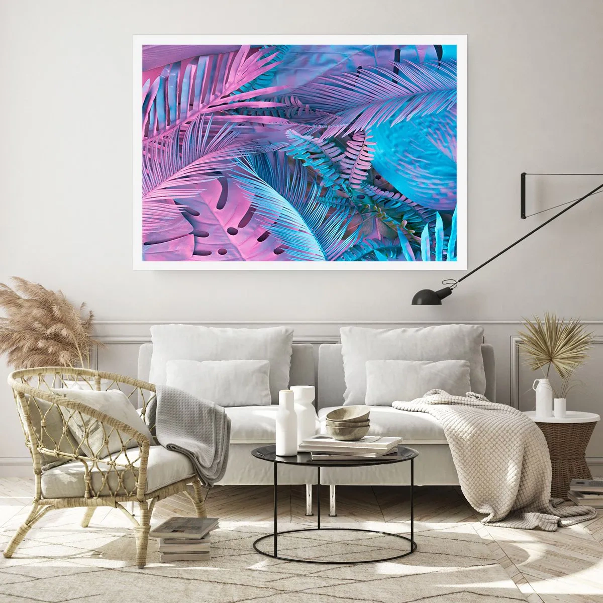 Plakat - Tropiki w różu i błękicie - 70x50 cm