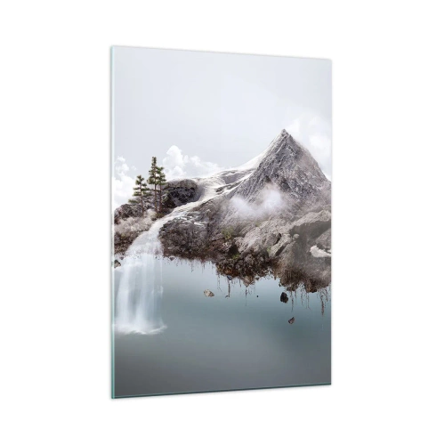 Obraz na szkle - Latająca górska wyspa z wodospadem w surrealistycznym stylu - 50x70cm - Okiem surrealisty - Nowoczesna dekoracja ścienna do salonu, kuchni i sypialni ARTTOR