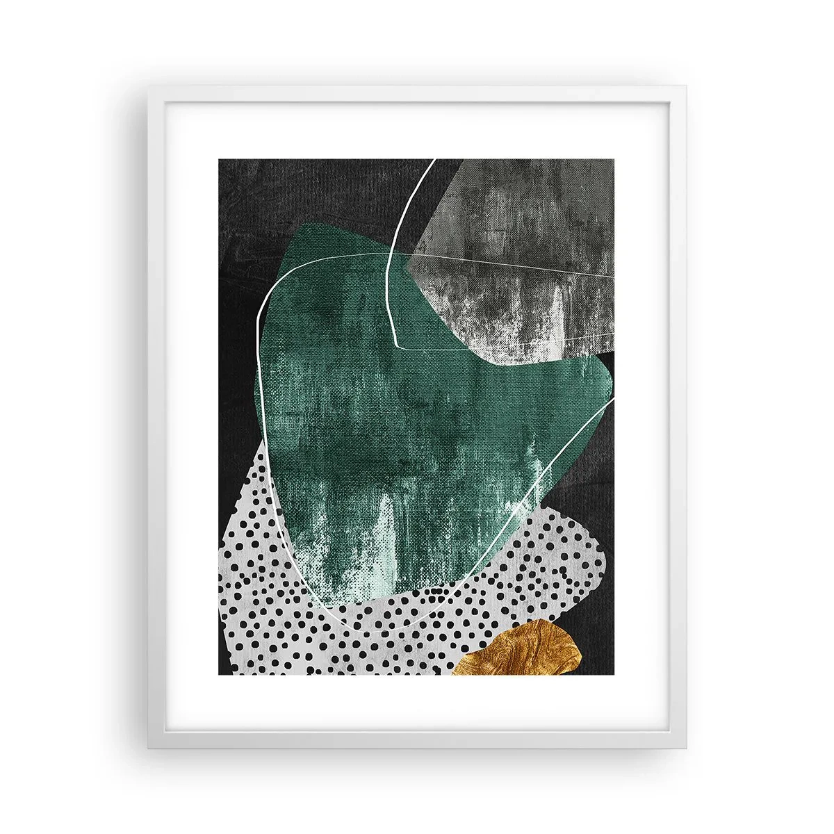 Plakat w białej ramie - Barwna abstrakcja z płatkiem złota - 40x50 cm