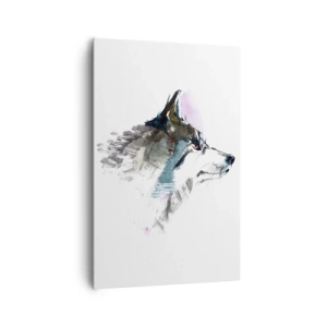 Obraz na płótnie - Akwarelowy wilk w minimalistycznym stylu - 80x120cm - O wilku mowa - Nowoczesna dekoracja ścienna do salonu i sypialni ARTTOR