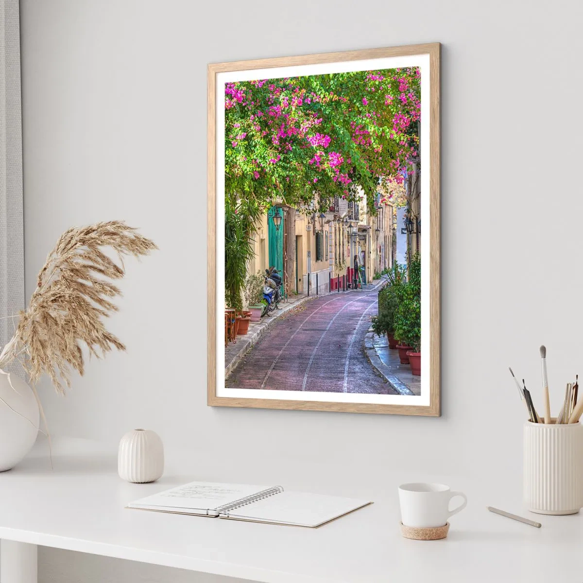 Plakat w ramie jasny dąb - Kwitnący zaułek - 40x50 cm