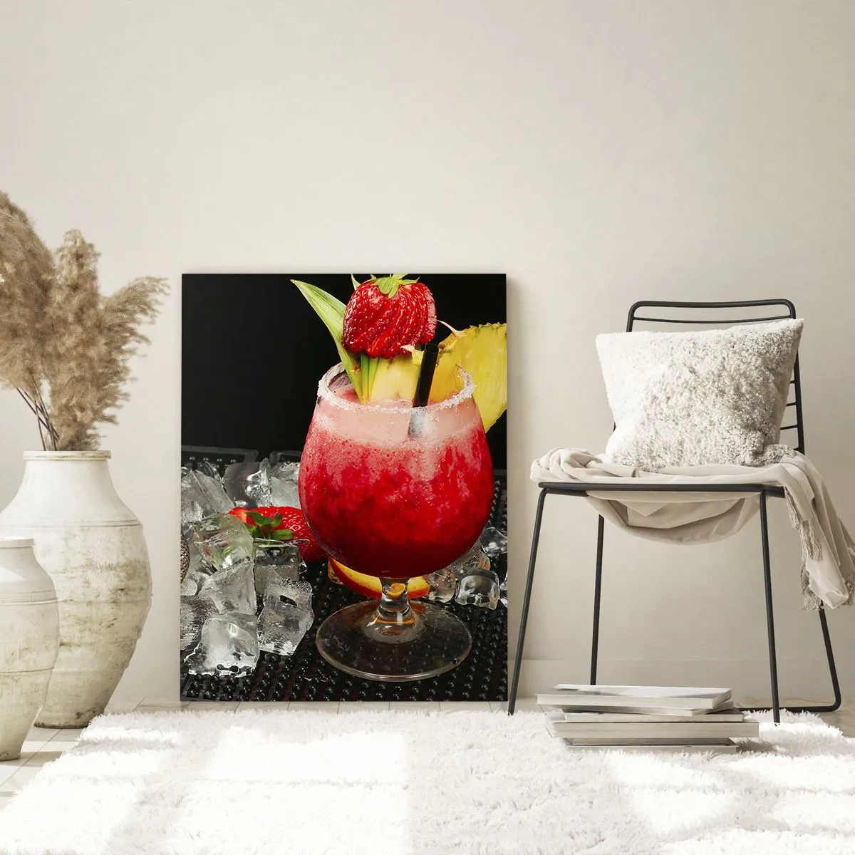 Obraz na szkle - Kolorowy drink z owocami i shakerem na lodzie - 50x70cm - Wyczarować smak - Nowoczesna dekoracja ścienna do salonu, kuchni i sypialni ARTTOR