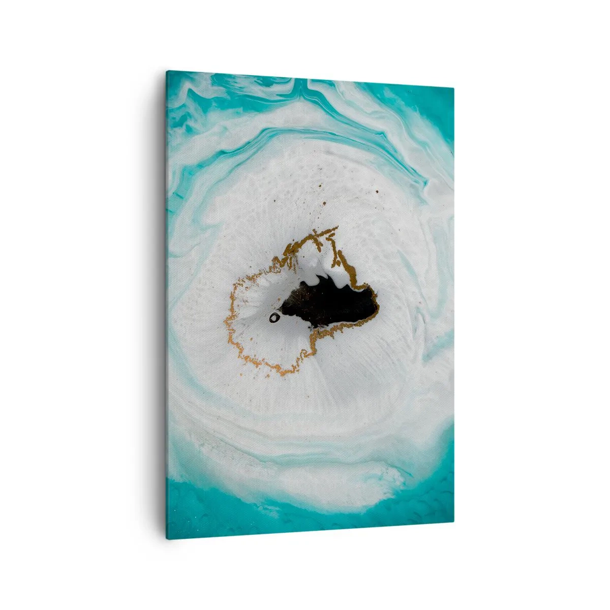 Obraz na płótnie - Abstrakcyjny motyw geody w odcieniach turkusu, bieli i złota - 70x100cm - Wniknąć do wnętrza - Nowoczesna dekoracja ścienna do salonu i sypialni ARTTOR