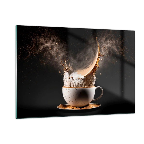 Obraz na szkle - Rozpryskująca się kawa z mlekiem w dynamicznym ujęciu - 120x80cm - Eksplozja smaku - Nowoczesna dekoracja ścienna do salonu, kuchni i sypialni ARTTOR