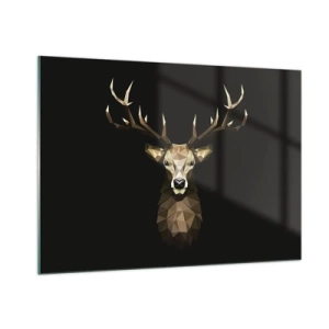 Obraz na szkle - Geometryczny jeleń na czarnym tle - 100x70cm - Kubistyczny jeleń - Nowoczesna dekoracja ścienna do salonu, kuchni i sypialni ARTTOR