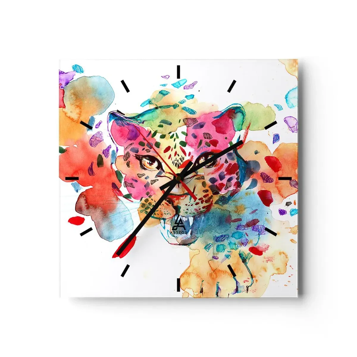 Zegar ścienny - Abstrakcyjny portret lamparta w intensywnych kolorach - 30x30cm - Piękna i bestia - Nowoczesna dekoracja ścienna do salonu i sypialni ARTTOR