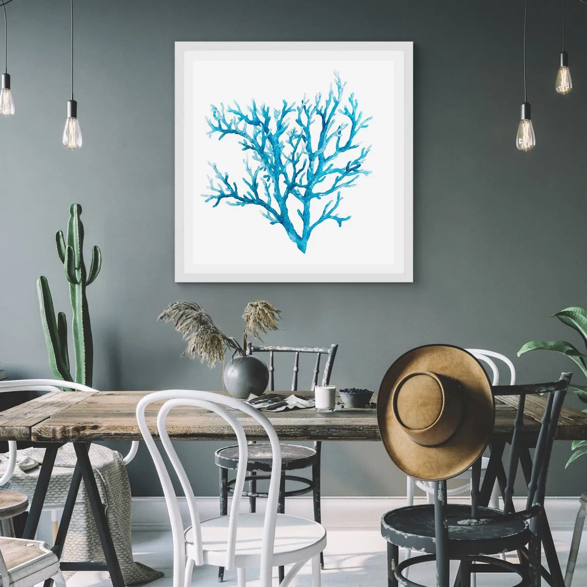 Plakat w białej ramie - Morski filigran - 30x30 cm
