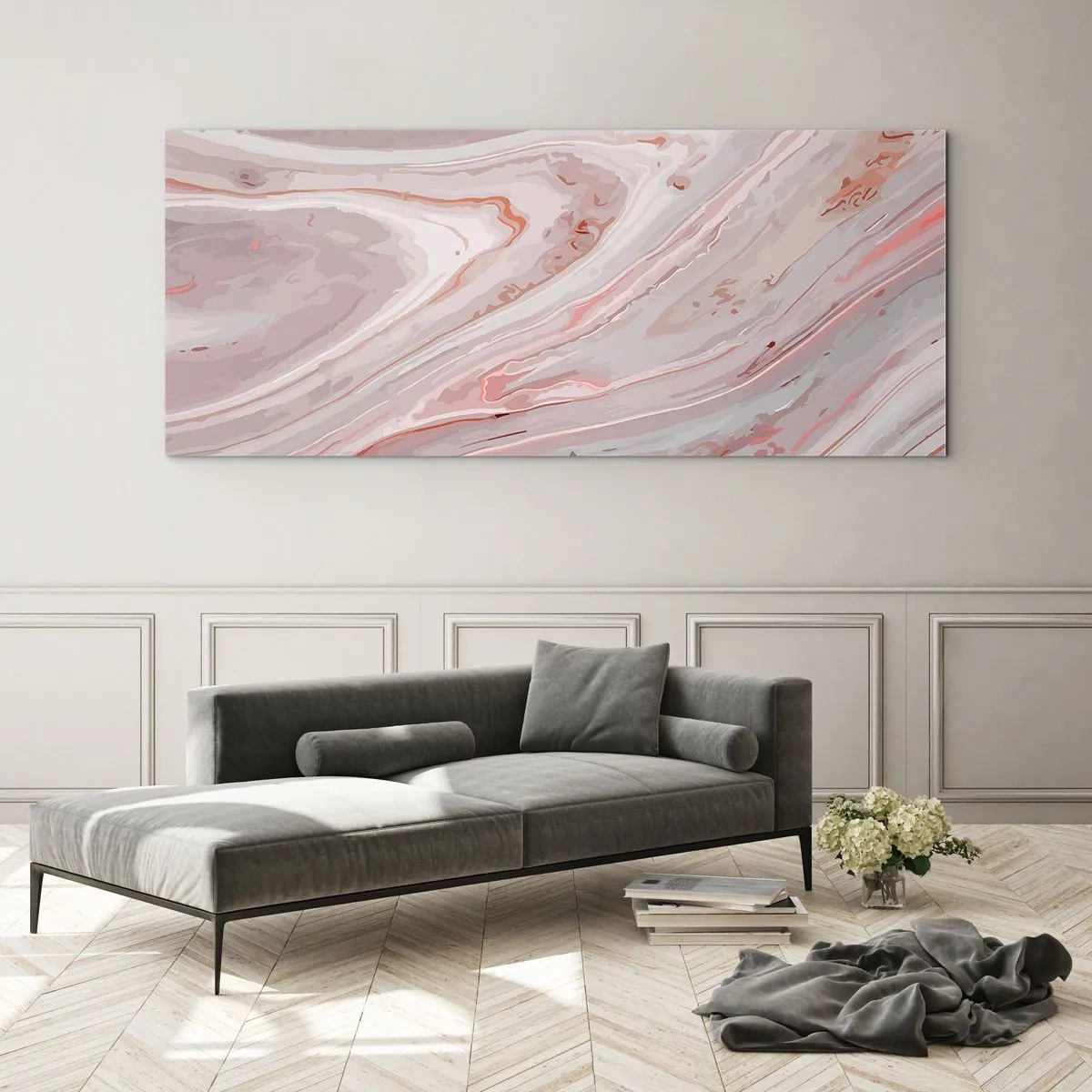 Obraz na szkle - Różowy w płynie - 90x30 cm
