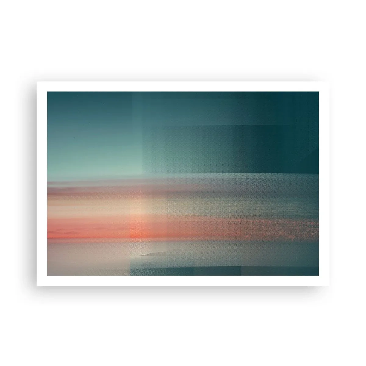 Plakat - Zachód słońca w pastelowych odcieniach nad spokojnym horyzontem - 100x70cm - Abstrakcja: fale światła - Nowoczesna dekoracja ścienna do salonu i sypialni ARTTOR