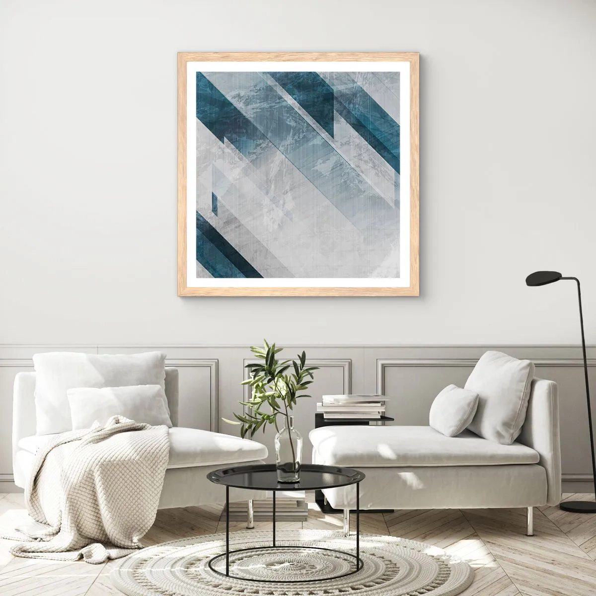 Plakat w ramie jasny dąb - Kompozycja przestrzenna – ruch szarości - 60x60 cm
