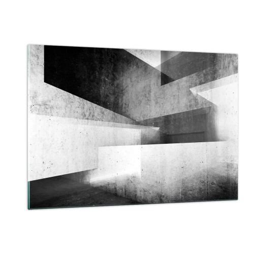 Obraz na szkle - Geometryczne betonowe formy w czarno-białej tonacji - 120x80cm - Struktura przestrzeni - Nowoczesna dekoracja ścienna do salonu, kuchni i sypialni ARTTOR