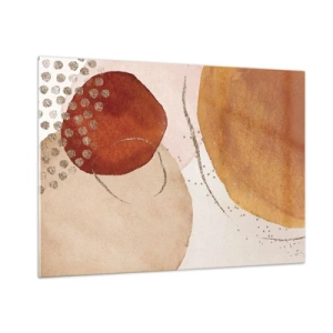 Obraz na szkle - Abstrakcyjne okręgi w odcieniach beżu, miedzi i złota - 100x70cm - Krągłość i ruch - Nowoczesna dekoracja ścienna do salonu, kuchni i sypialni ARTTOR
