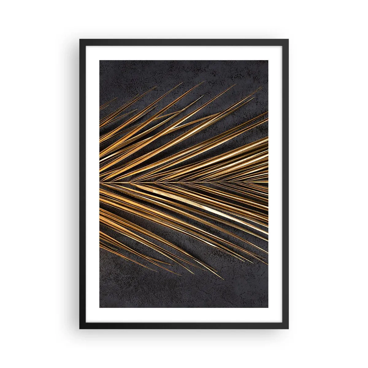 Plakat w czarnej ramie - Złote liście na ciemnym tle - 50x70cm - Złoto tropików - Nowoczesna dekoracja ścienna do salonu i sypialni ARTTOR