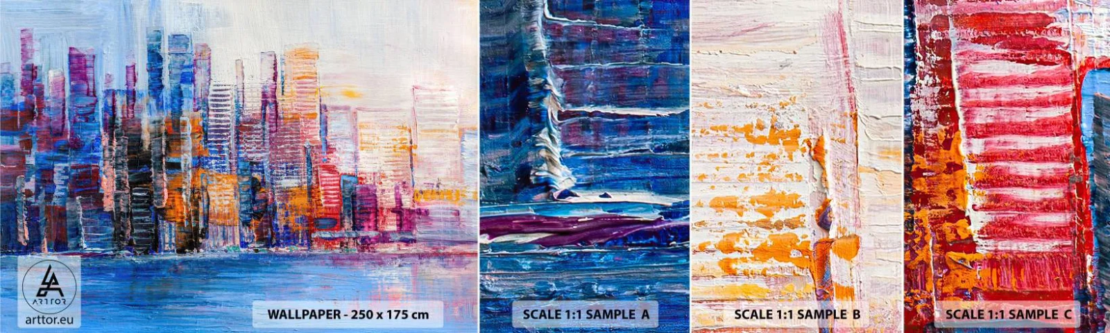 Fototapeta Próbka Samoprzylepna Deluxe Sticker - Radosna metropolia - Miasto, Architektura, Drapacze Chmur - 100x30 cm