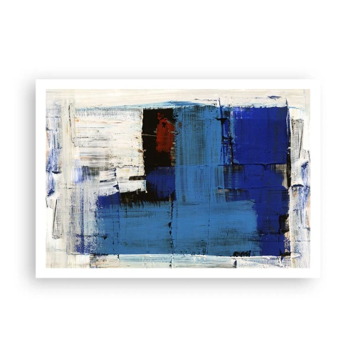 Plakat - Abstrakcyjna kompozycja w odcieniach niebieskiego i bieli - 100x70cm - Sekret błękitu - Nowoczesna dekoracja ścienna do salonu i sypialni ARTTOR