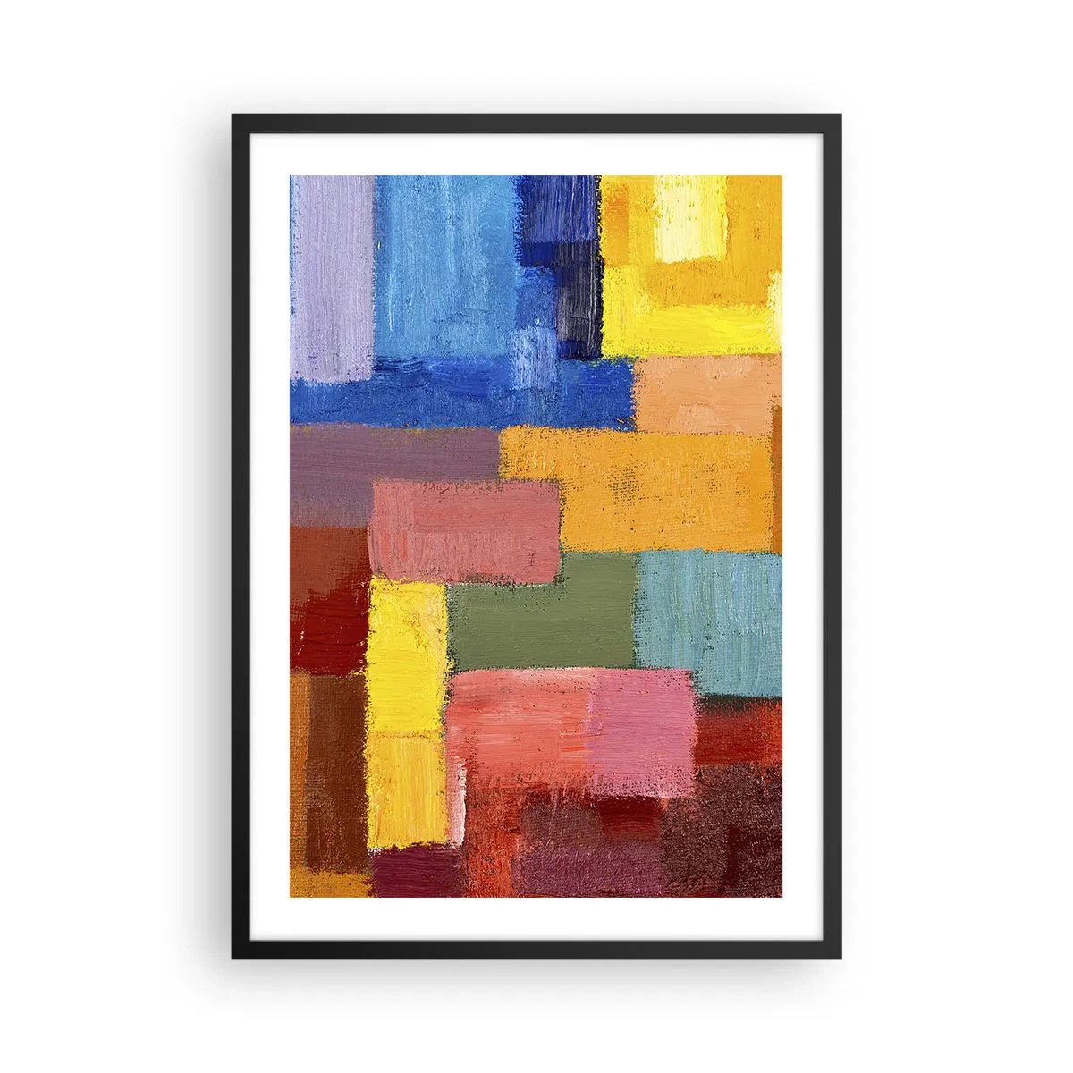 Plakat w czarnej ramie - Abstrakcyjne kolorowe prostokąty w harmonijnej kompozycji - 50x70cm - Każdy inny, wszystkie barwne - Nowoczesna dekoracja ścienna do salonu i sypialni ARTTOR