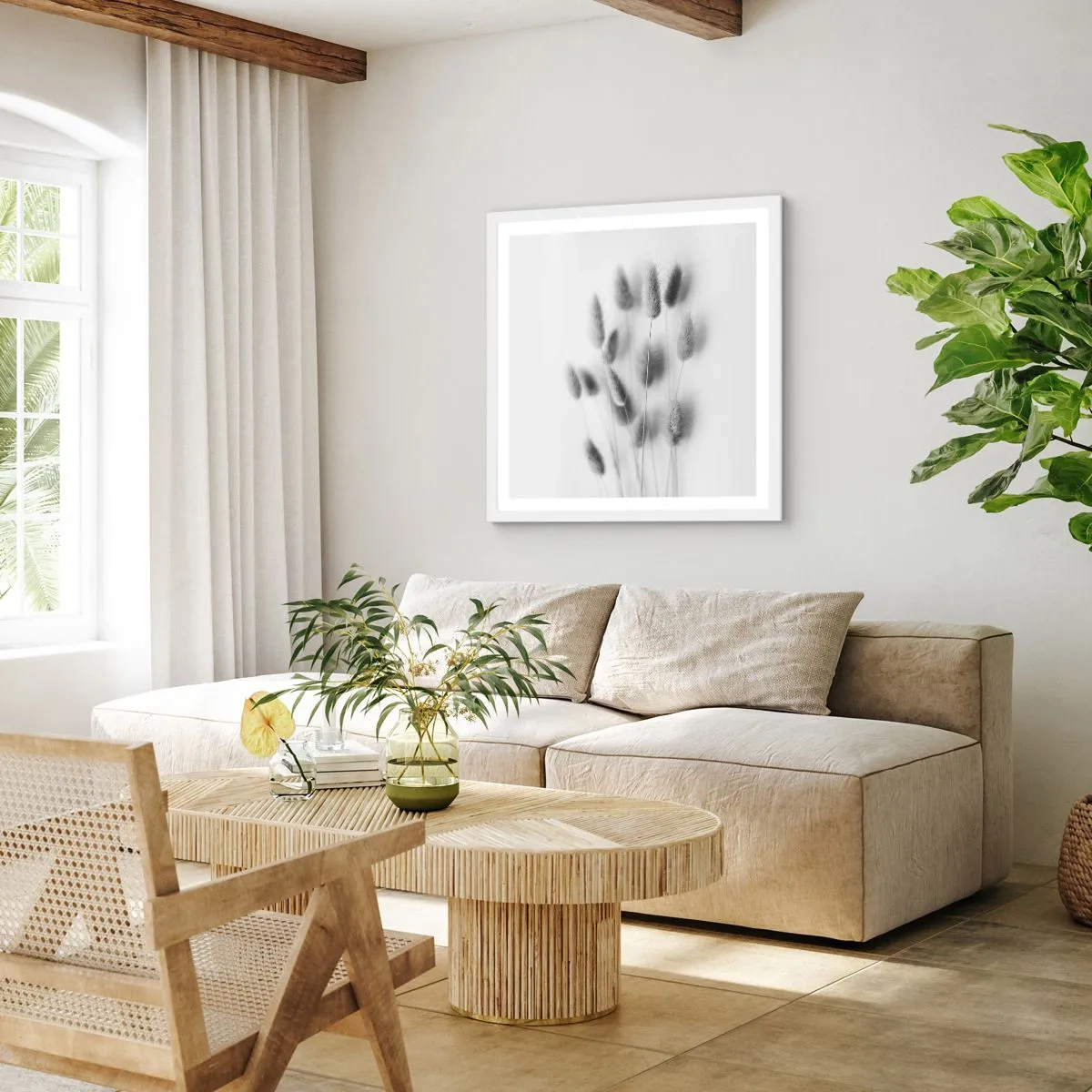 Plakat w białej ramie - Jej puszystość trawa - 60x60 cm