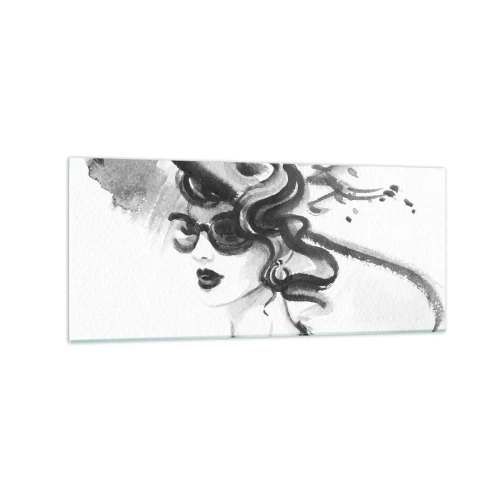 Obraz na szkle - Elegancka kobieta w kapeluszu w czarno-białym stylu - 120x50cm - Dama z charakterem - Nowoczesna dekoracja ścienna do salonu i sypialni ARTTOR